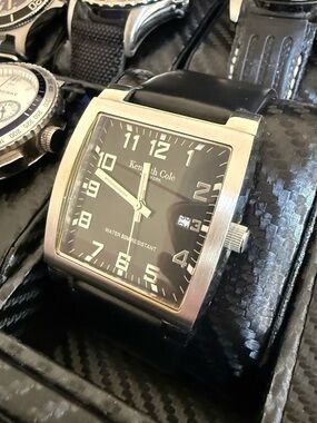 Kenneth Cole Men's Black Dial Stainless Square Watch